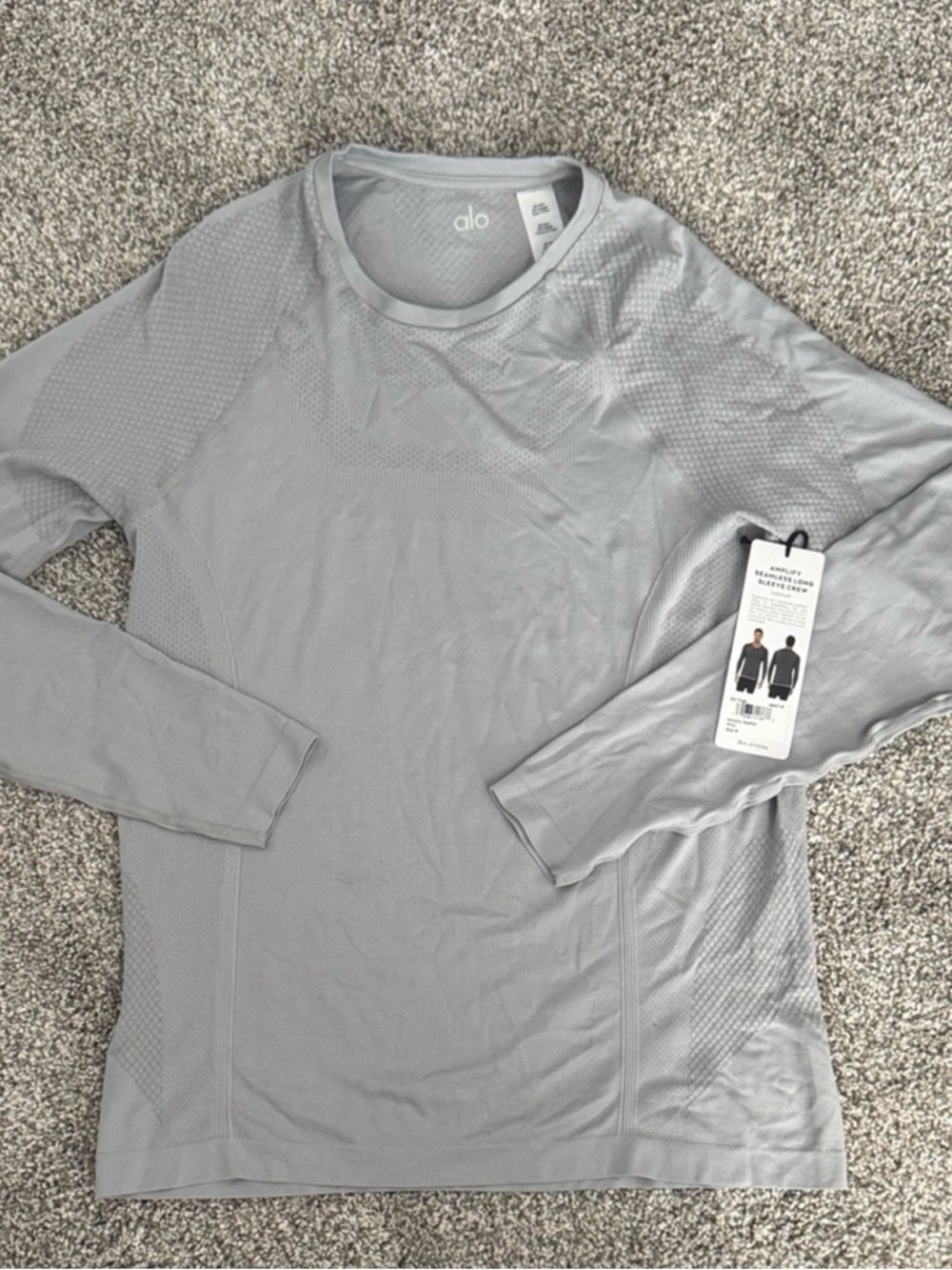 ALO Yoga Light Gray Textured Long Sleeve Top